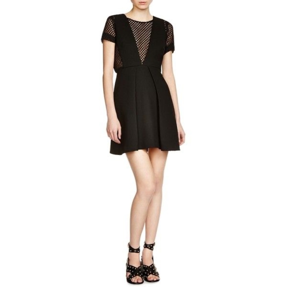 Maje black mesh mini crepe dress